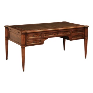 Antique Louis XVI Style French Desk With Brown Leather Top For Sale