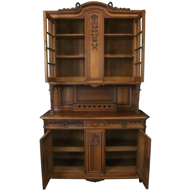 Buffet Louis XVI Antique French Walnut 1900 Glass For Sale - Image 11 of 18