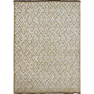 Large Modern Design Moroccan Ribbed Rug in Yellow Gold and White 10′ × 14′ For Sale