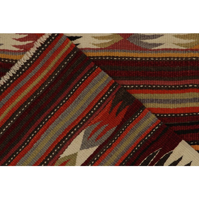 1940s Vintage Kilim in Red With Multi Hued Geometric Patterns For Sale In New York - Image 6 of 7