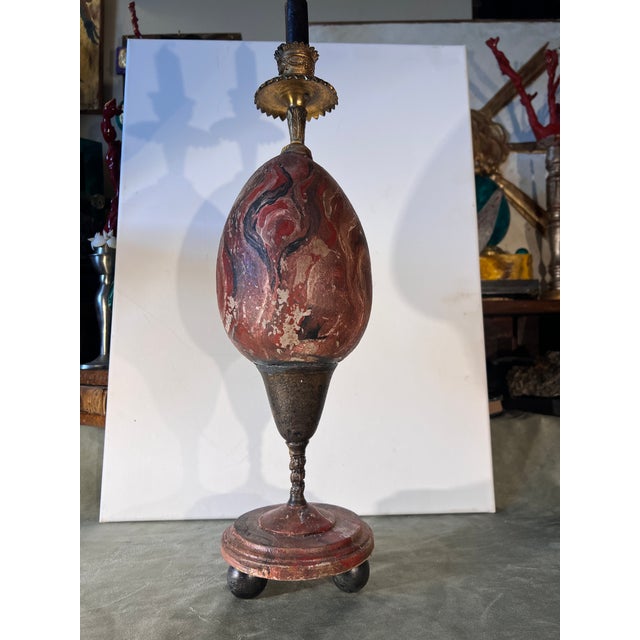 Wood Baroque Curiosity Cabinet Faux Rouge Marble Hand Painted Faux Ostrich Egg Candelholder For Sale - Image 7 of 10