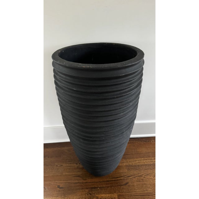 Large Italian Ribbed Terracotta Planter or oversized Vase. Painted with black outdoor paint. Could be painted in any...