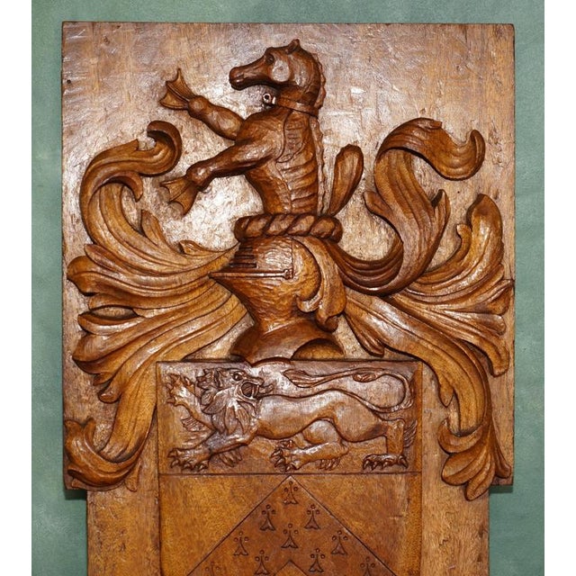Large antique carved oak heraldic coat of arms armorial panel a wonderfully decorative large antique carved oak heraldic...