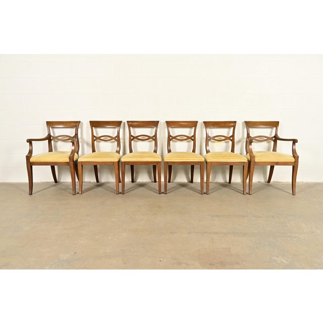 English Kindel Furniture Style Regency Carved Walnut Dining Chairs, Set of Six For Sale - Image 3 of 15