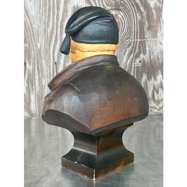 Vintage Boho Carved Wood Bust of Man For Sale - Image 4 of 8