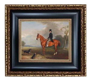 "Sir Montague Welby on a Chestnut Hunter With Terrier" Contemporary Reproduction Print on Canvas After John Ferneley Sr., Framed