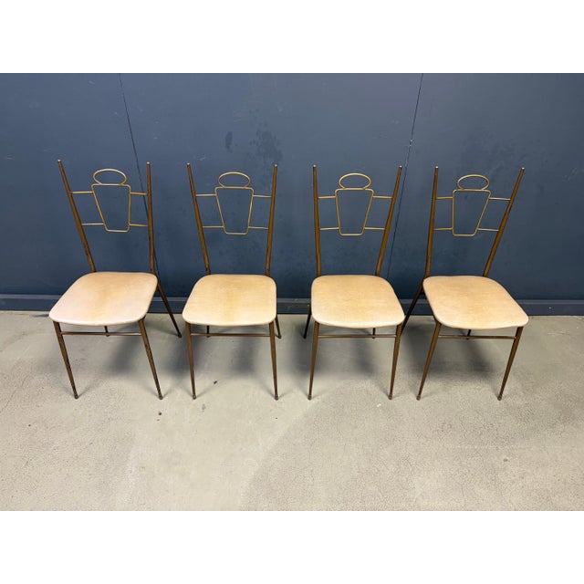Mid-Century Modern Italian Brass Dining Chairs, 1950s, Set of 4 For Sale - Image 4 of 14