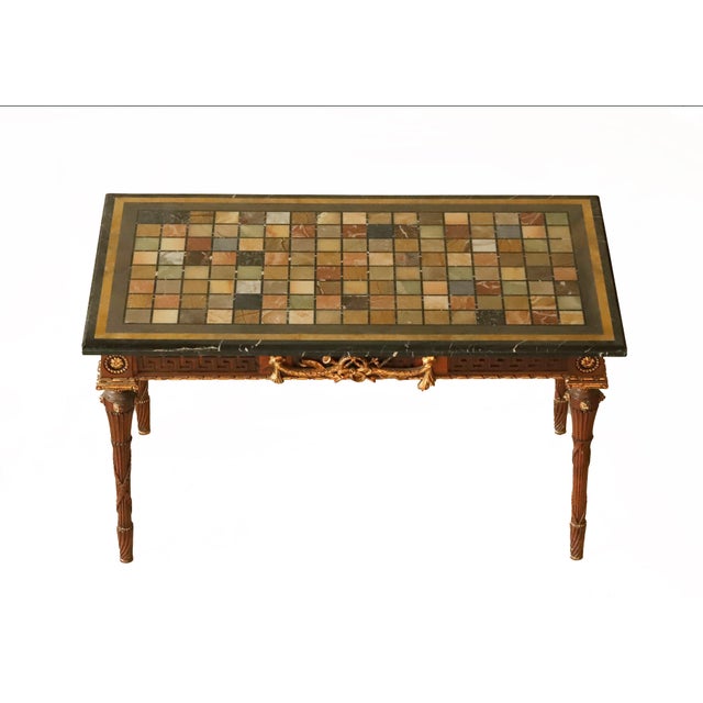 French 20th Century George III Style Side Table/Desk With Italian Marble/Semi-Precious Stone Specimen Chess Board Table Top For Sale - Image 3 of 13
