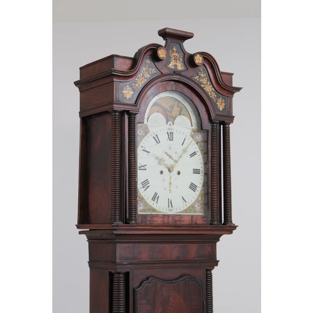 Antique 18th C. English 8 Day Flame Mahogany Grandfather Clock For Sale - Image 14 of 18
