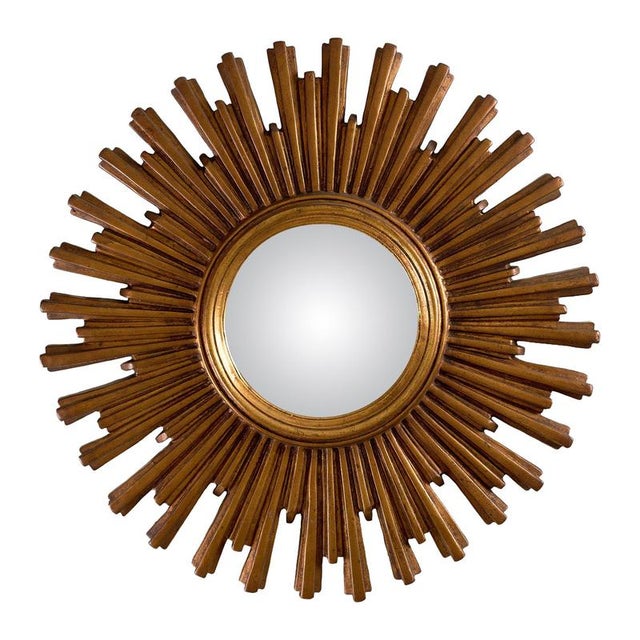 1960s Mid-Century Gold Convex Sunburst Wall Mirror, Europe, 1960s For Sale - Image 5 of 5