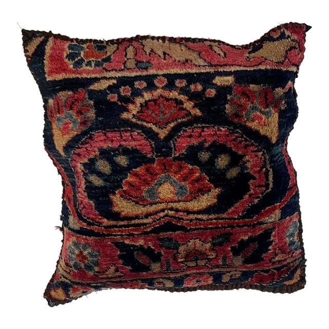 Pillow W/Antique Persian Rug Fragment, 1'3" X 1'3" For Sale