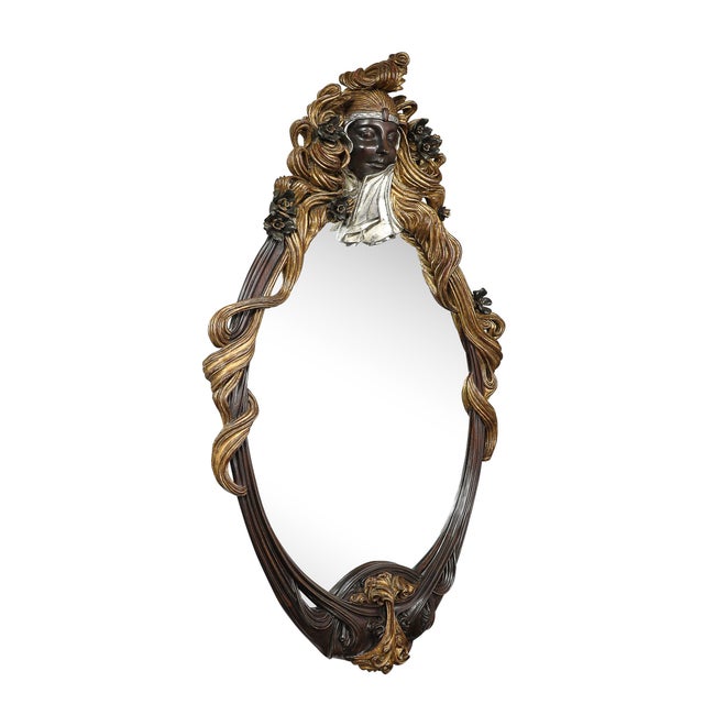 Art Deco Art Deco Carved Sculptural Flapper Mirror in Limewood, Plaster Appliques & Gilt For Sale - Image 3 of 14