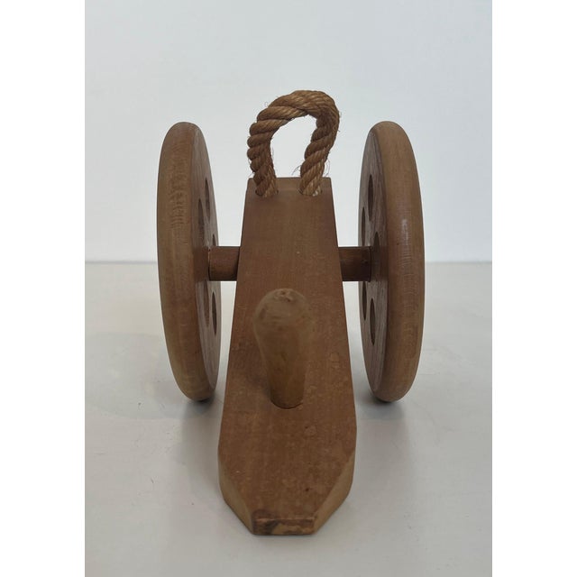 Mid-Century Modern 1970s Wooden and Rope Bottle Holder Representing a Cannon. French Works by Audoux Minet For Sale - Image 3 of 12