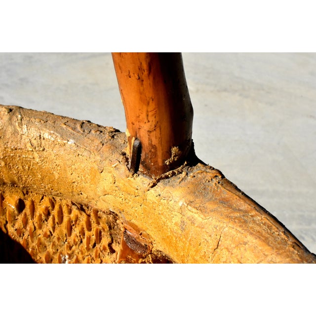 Gold Chinese Country Willow Basket With Tree Branch Handle For Sale - Image 8 of 13