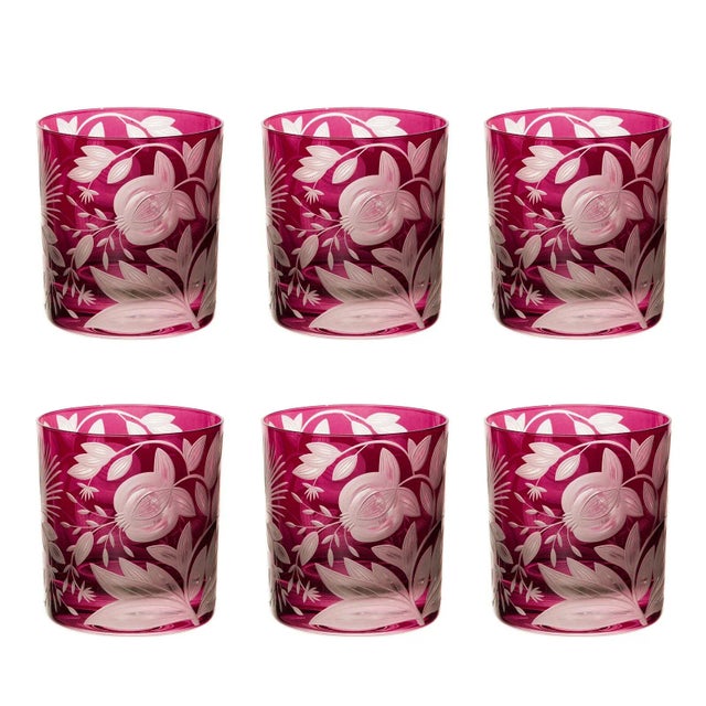 Traditional ARTEL Verdure Double Old Fashioned Glasses, Fuchsia - Set of 6 For Sale - Image 3 of 3