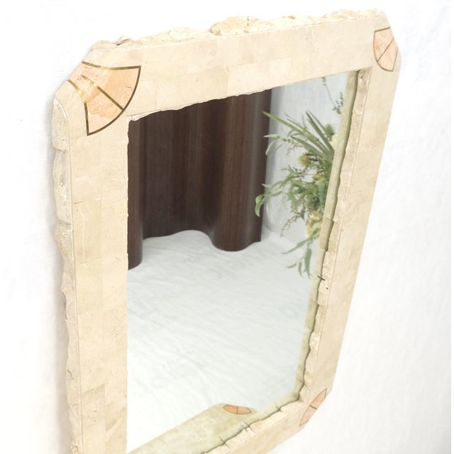 Metal Tesselated Stone Marble Brass Inlaid Console Sofa Entry Hall Table w/ Mirror For Sale - Image 7 of 15