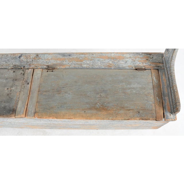 American Light Blue Paint Pine Settle Bench With Storage, 19th Century For Sale - Image 3 of 7