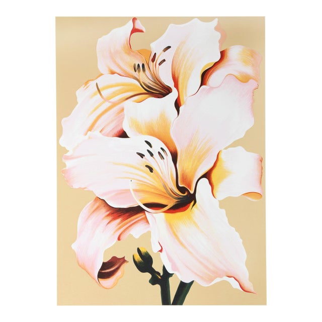 Peach Lily on Beige, 1980 Signed Screenprint by Lowell Blair Nesbitt For Sale