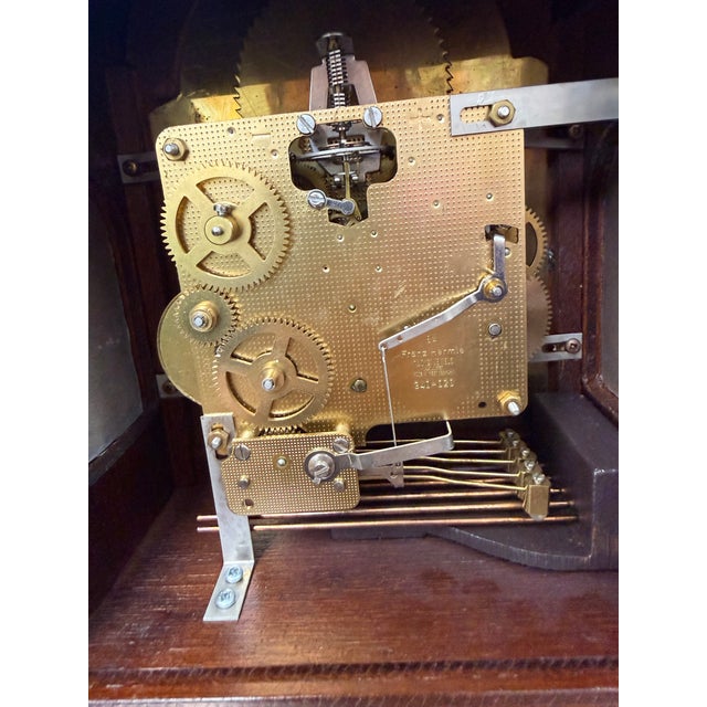 Wood Vintage Franz Hermle Mantel Clock Tempus Fugit Dial Moon Phase Indicator 340-020 For Sale - Image 7 of 8