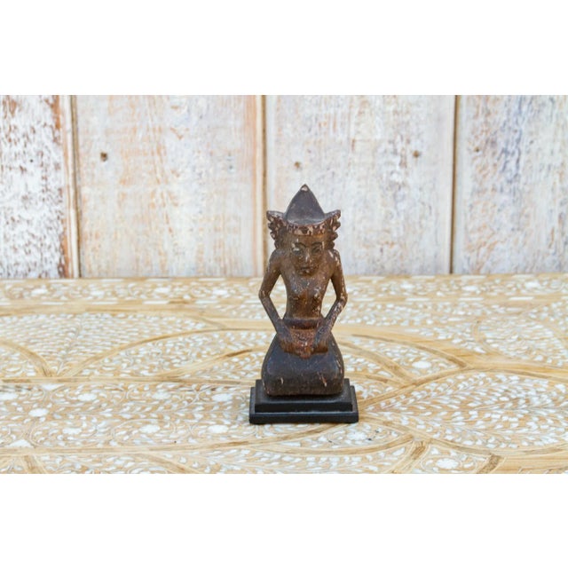 Antique Carved & Painted Balinese Praying Figurine For Sale - Image 4 of 9