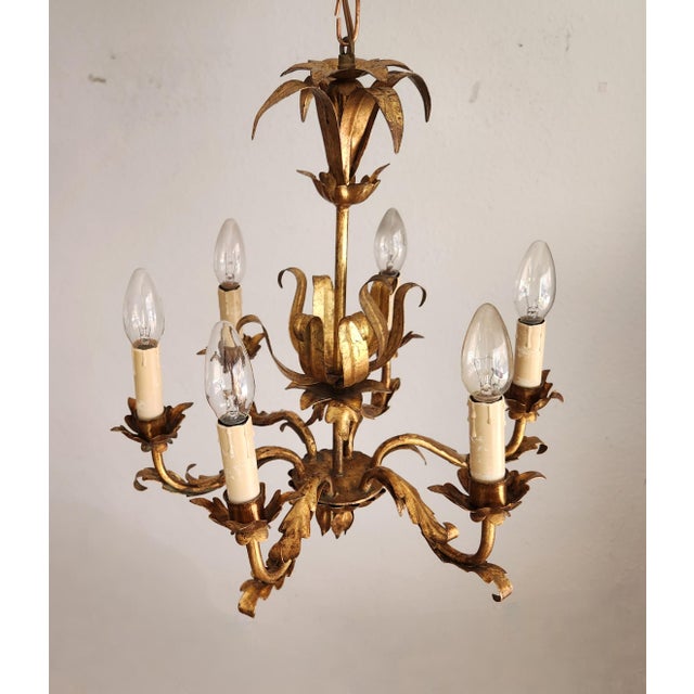 Ornamental & Decorative Materials Vintage Florentine Chandelier Gilded in Gold Leaf, 1940s For Sale - Image 7 of 18