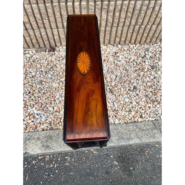 19th Century Antique Mahogany Marquetry Inlaid Drop-Leaf Table. For Sale - Image 5 of 11
