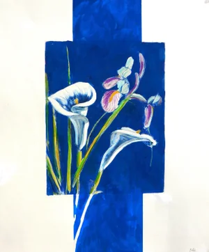 "Iris and Lily" Contemporary Modernist Botanical Painting by Adele
