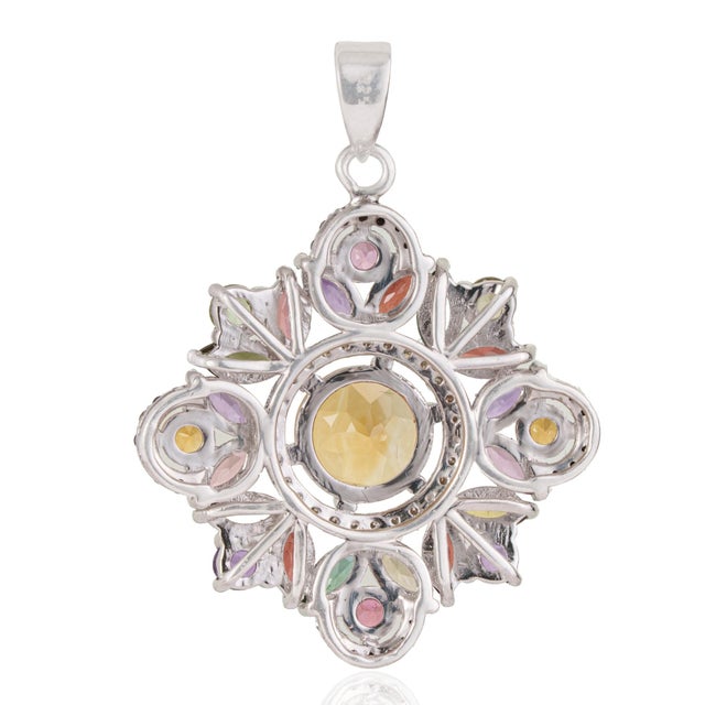 Not Yet Made - Made To Order Regent Starburst Maximalist Multi Gemstone Pendant in 925 Sterling Silver - 4.97 TCW For Sale - Image 5 of 13