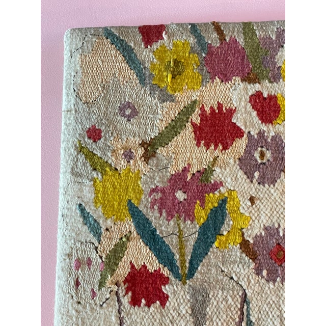 Beautiful floral wool textile art still life on wood backing. Signed but we're sadly not able to make out the artist,...