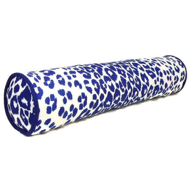 Contemporary Leopard Linen Schumacher Bolster Pillow Cover For Sale - Image 3 of 12