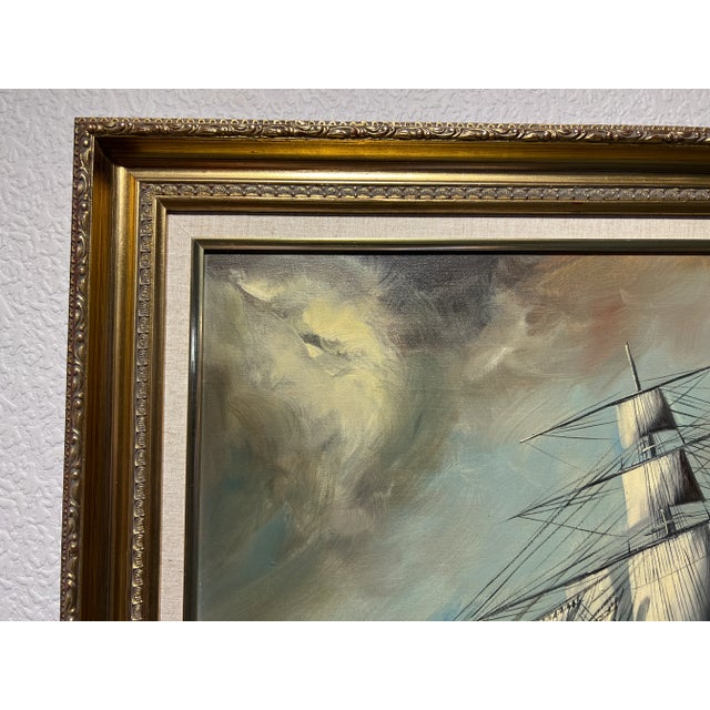 Listed Artist Renato Longanesi Large Italian Oil Painting Tall Ship Seascape For Sale - Image 4 of 10