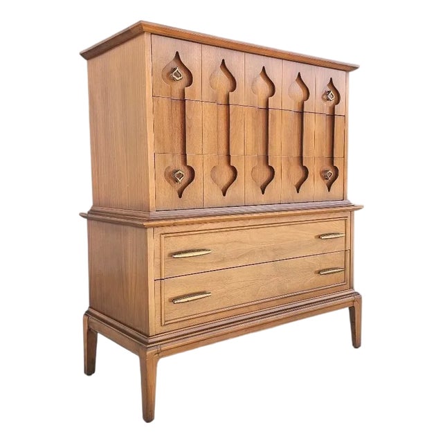 1960s Highboy With Sculpted Spade Handles For Sale