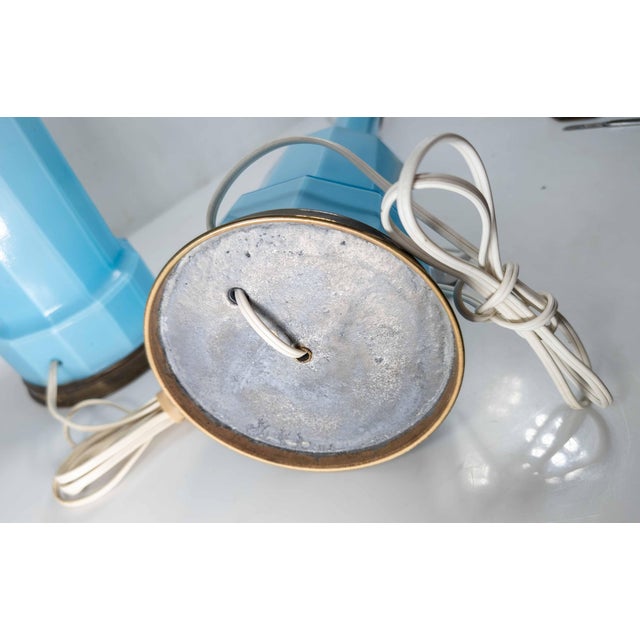 Early 20th Century Pair of French Baby Sky Blue Opaline Glass Table Lamps For Sale - Image 14 of 14