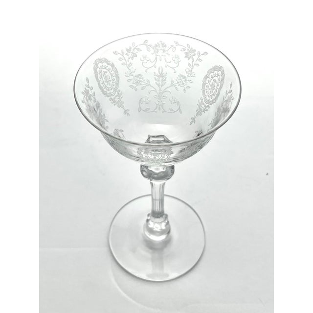 1940s Tiffin Franciscan “Love Lace” Pair of Liquor Cocktail Glasses For Sale In Dallas - Image 6 of 6