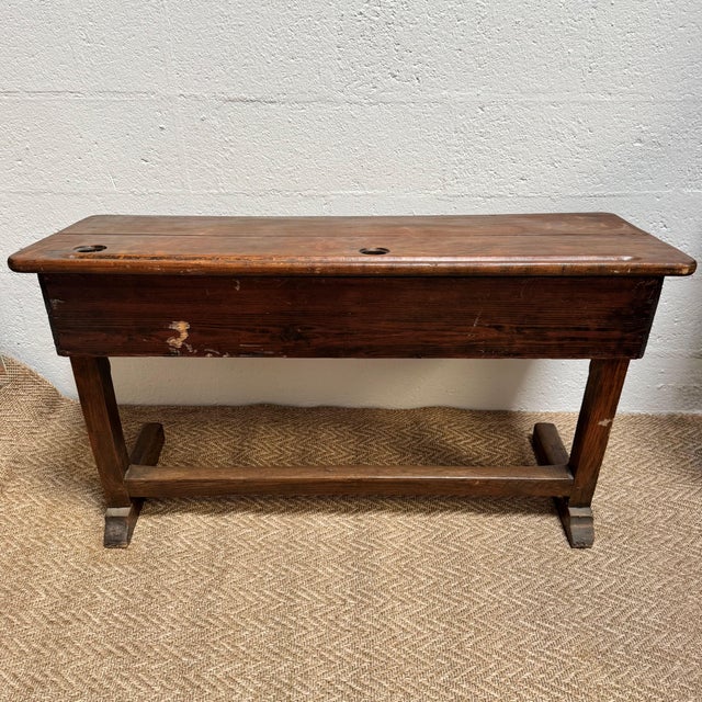 Antique French Double School Desk with Inkwells, 20th Century, 1890s For Sale - Image 4 of 10