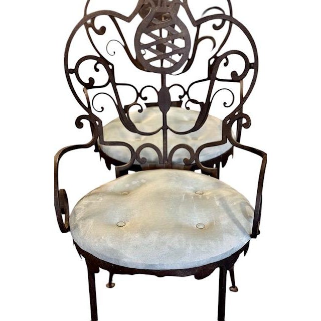 Mid 20th Century Mid-20th Century French Neoclassical Art Deco Wrought Iron Armchairs in the Manner of Gilbert Poillerat - Pair For Sale - Image 5 of 17