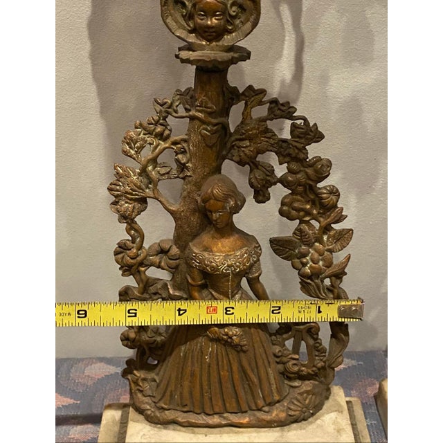 Stone Antique Pair Waccamaw Victorian Style Lady & Floral Motif Marble Base Candle For Sale - Image 7 of 9