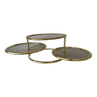 Vintage 1970's Tiered Swivel Brass Cocktail Table For Sale