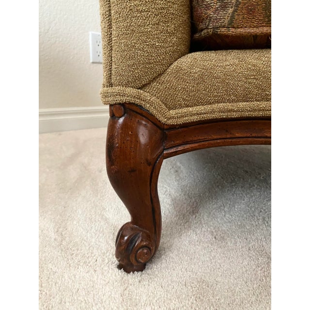 Wood Ethan Allen Wide Carved Bergere French Louis XV Style Harris Chair Excellent Condition For Sale - Image 7 of 16