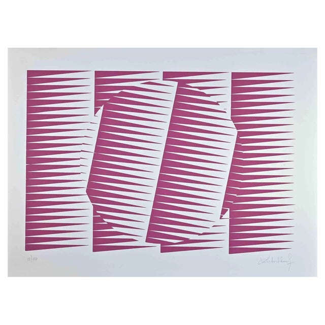 Victor Debach, Abstract Pink Composition, Screen Print, 1970s For Sale