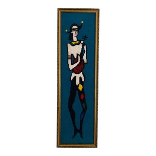 Vintage Framed Court Jester Needlepoint Textile Art For Sale