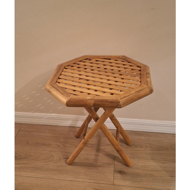 1970s 1970s Bamboo Bohemian Table Octagonal Folding Side Table For Sale - Image 5 of 7