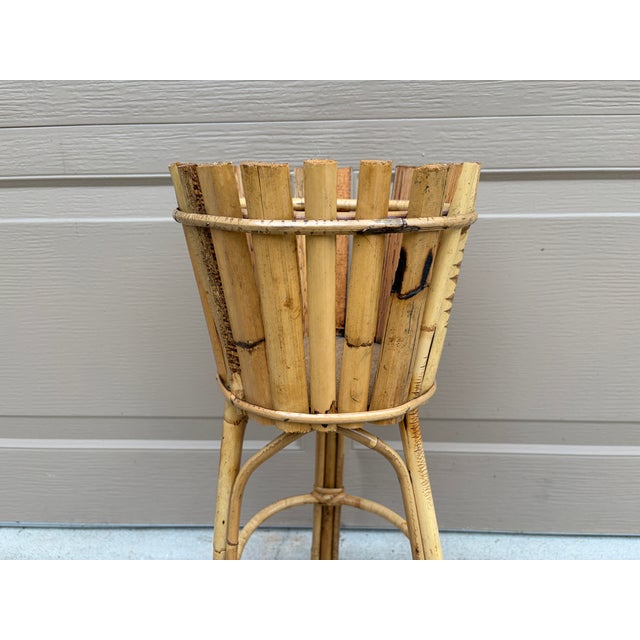Brown Mid 20th Century Bamboo Planter on Stand in the Palm Beach Chinoiserie Style For Sale - Image 8 of 12