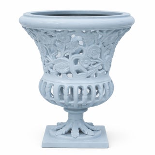 16" Soft Blue Floral Urn For Sale