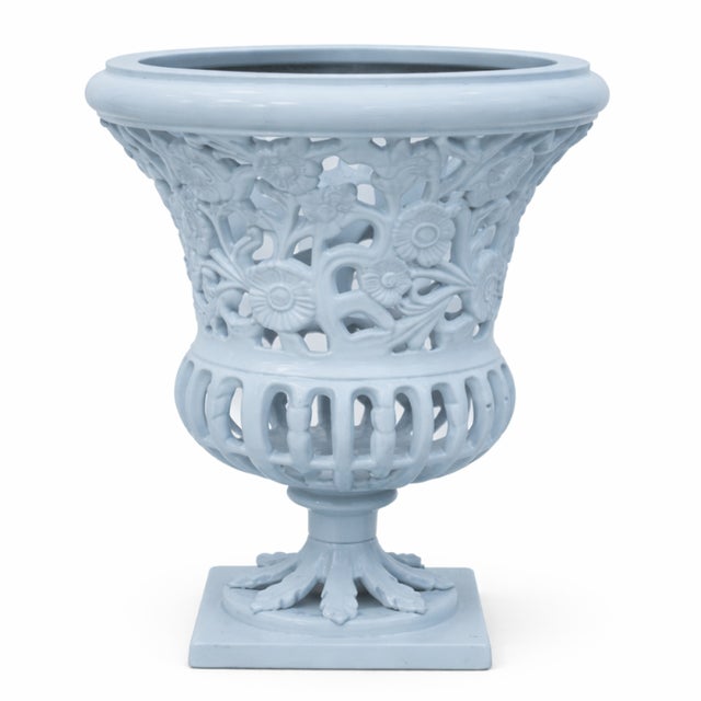 16" Soft Blue Floral Urn For Sale