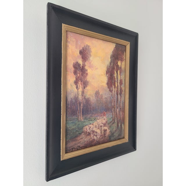 Alice Blair Pollard Antique Oil Painting Early California Pastoral Sunset With Sheep For Sale - Image 14 of 15
