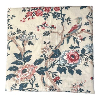 Vintage Cyrus Clark Sanborn Glazed Polished Chintz Cotton Fabric 6Yd +. Floral Chinoiserie For Sale