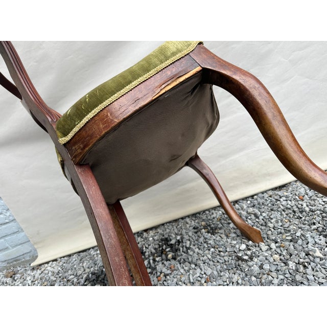 Wood Antique Ballroom Ballonback Chair with Green Velvet Seat, 1920s For Sale - Image 7 of 8