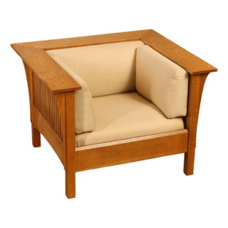 Stickley Mission Collection Prairie Spindle Oak Lounge Chair For Sale