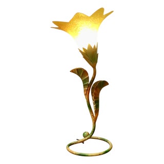 French Painted Toleware Lilly Pad Table Lamp, 1960 For Sale